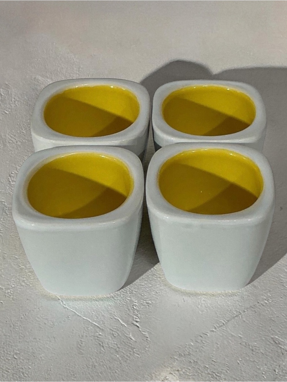 Hand Glazed BIA Cordon Bleu 4 Piece Porcelain Square Egg Cup Set